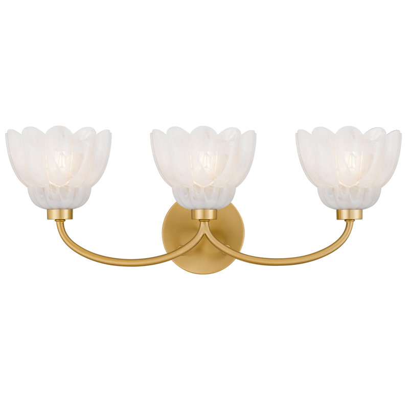 Éclairage pour salle de bain 3 lumières Whitecap, Blanc, Or brossé, Trois lumières