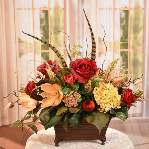 Floral Home Decor Faux Silk Arrangement in Planter & Reviews | Wayfair