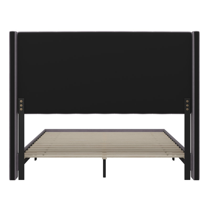 Gray Velvet Upholstered Queen Platform Bed with Headboard
