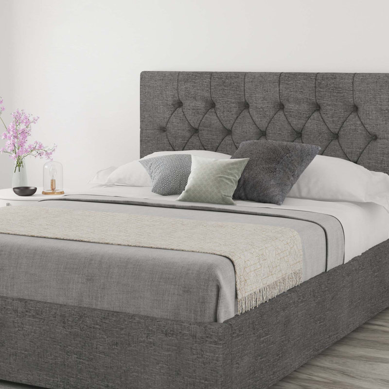 Talcott Upholstered Twill Panel Headboard, Super King (6'), Velour Charcoal