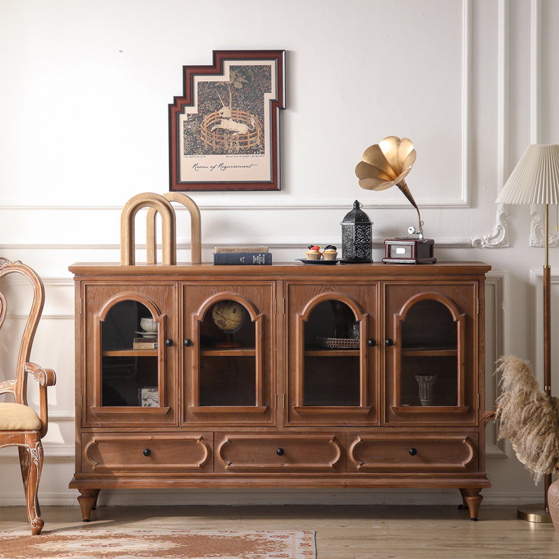 Buffet en bois massif brun et verre