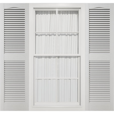 14 1/2"W x 52"H Mid-America Vinyl, Standard Size Cathedral Top Center Mullion, Open Louver Shutter, w/Installation Shutter-Lok's & Matching Screws (Per Pair), 001 - White