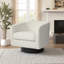 Fauteuil demi-tonneau pivotant en velours ivoire avec base en bois massif Everett Applewold-110869180