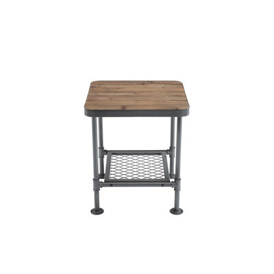  Fir Wood and Metal End Table in Natural and Industrial Gray