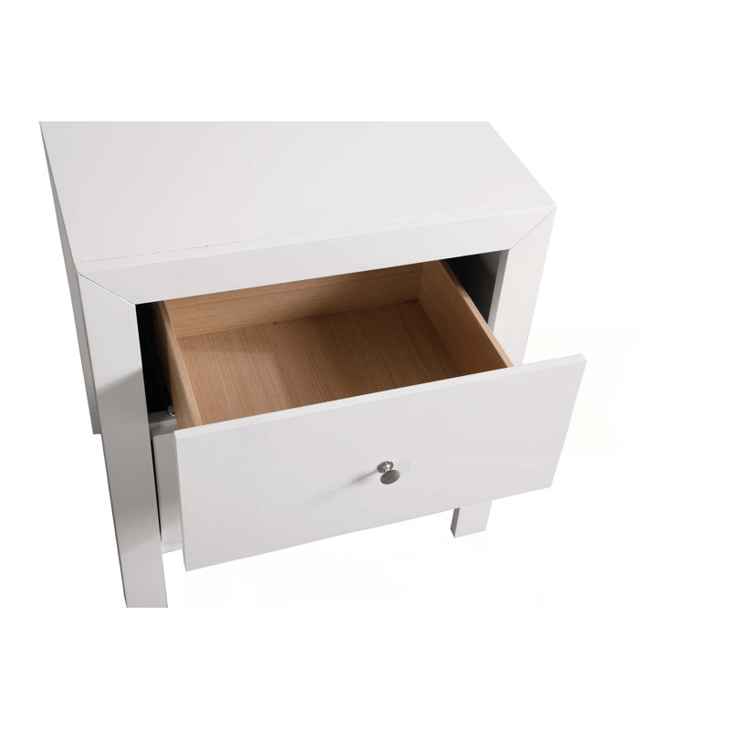 Table de chevet transitionnelle avec deux tiroirs, Blanc