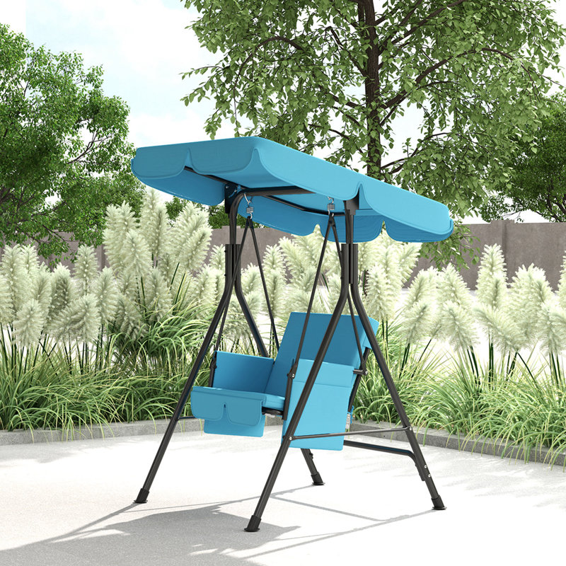 Balancelle de patio 1 place avec auvent réglable et coussins, Turquoise