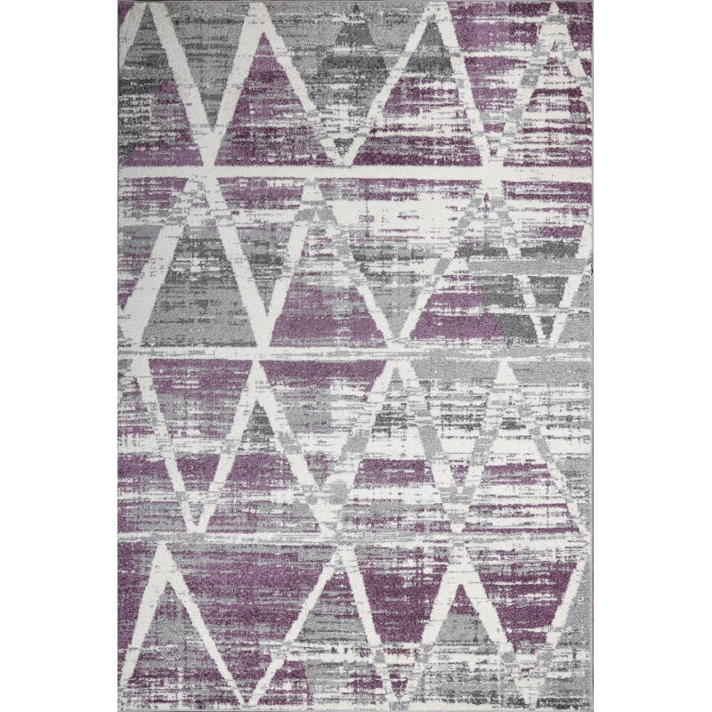 Tapis à motif géométrique mauve / beige Aleacia, Rectangle 8 pi x 10 pi