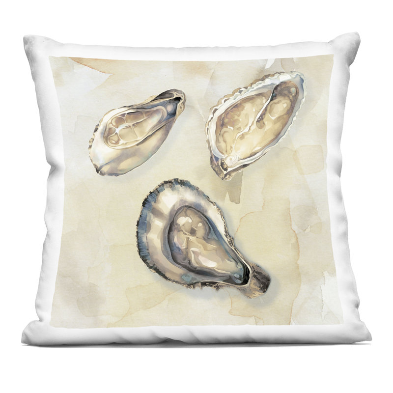 Design de coussin décoratif Oyster Trio on Beige par CAD, Nautique 2