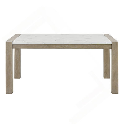 66" Rectangular White Faux Marble Top Dining Table in Light Oak Finish