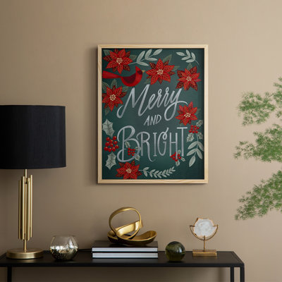 «Red Flowers Christmas I», reproduction encadrée - bois massif