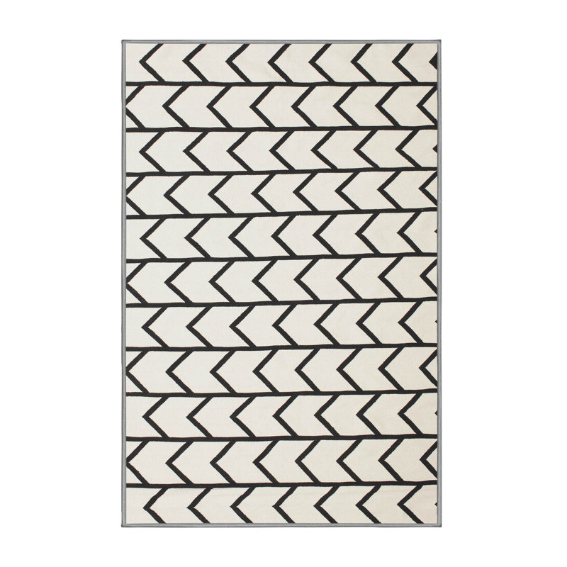 Tapis contemporain blanc / noir, Rectangle 7 pi x 9 pi