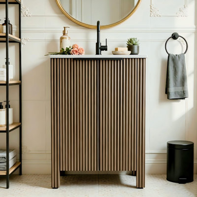 24" Floor-Standing Single Bathroom Vanity with White Ceramic Top