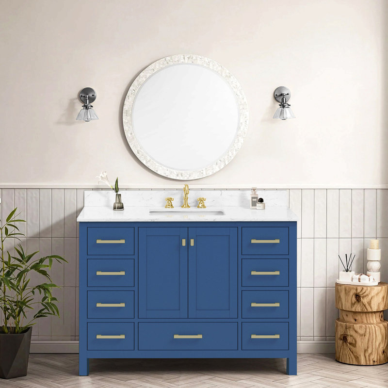 Meuble-lavabo autoportant 48 po avec comptoir 48 po, armoire de rangement en bois massif bleu