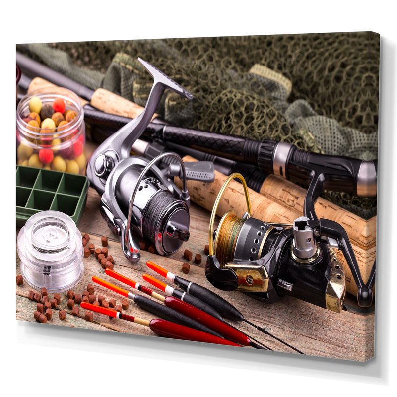 " Fishing Rods And Reels ", Wrapped Canvas, 12" H x 20" W x 1" D
