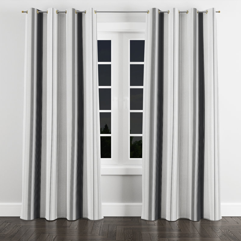 Striped Velvet Curtains - Modern Black And Gray Ash Stripes Grommet Curtain - 1 Panel, Gold Grommets, 52" W x 95" L