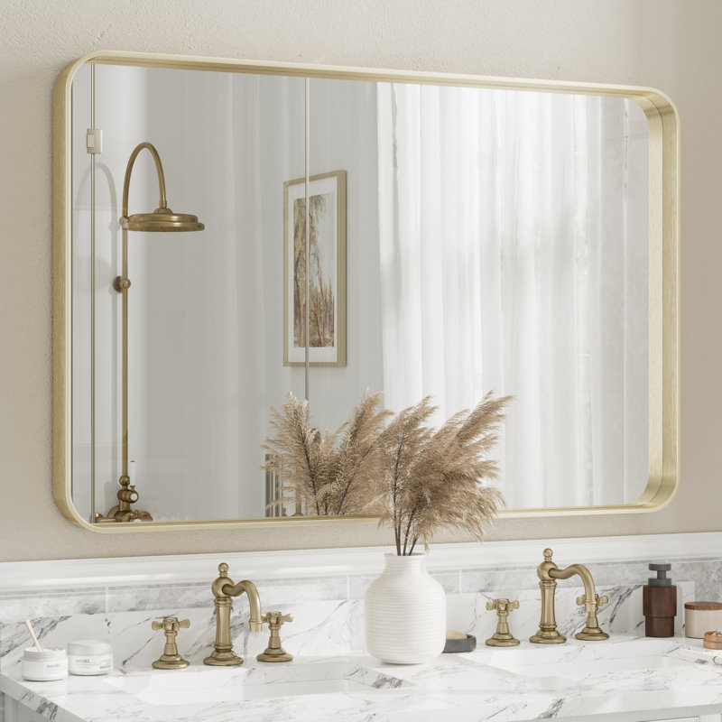 Miroir mural Aevar, 48 po x 32 po, Or brossé