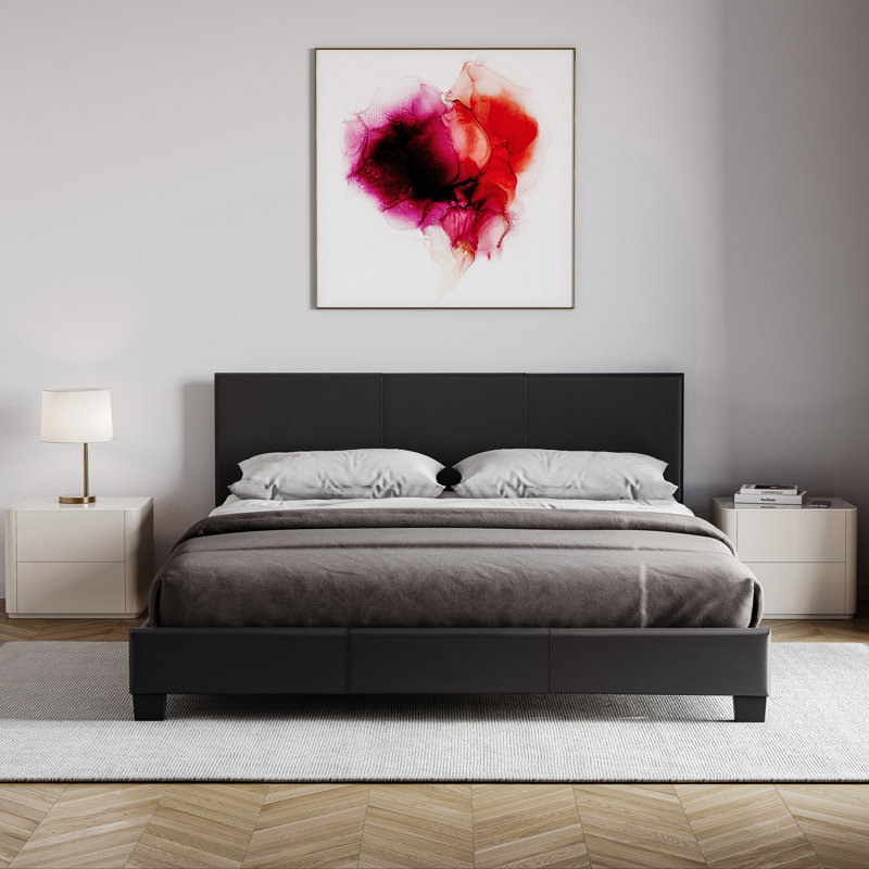 Scipio Upholstered Faux Leather Bed, UKFR Certified, Black, Double (4'6)