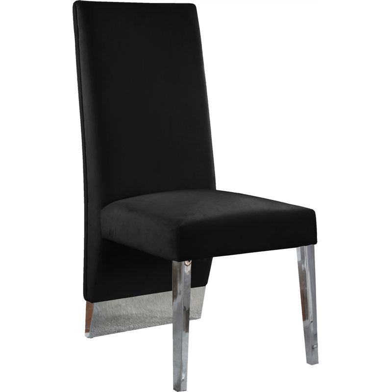 Elia 19'' H Tufted Velvet Upholstered Dining Chair, Black Velvet, Chrome
