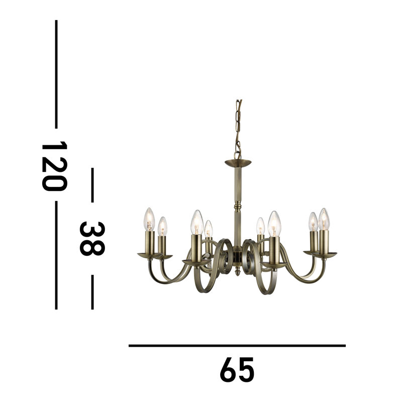 Caroga 8 - Light Candle Style Chandelier, Antique Brass
