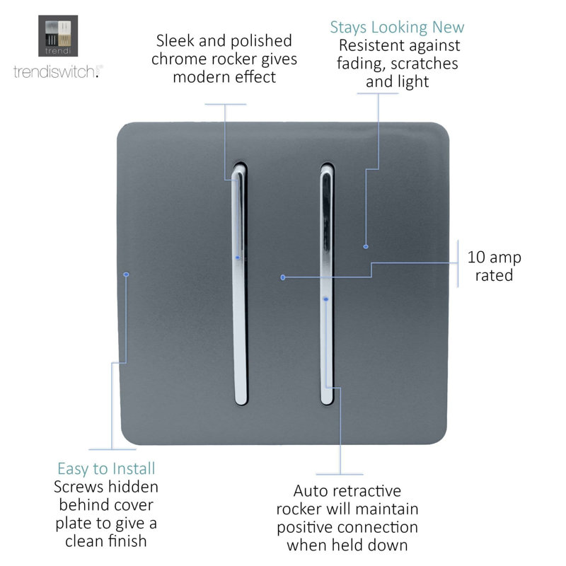 Trendi Switch 2 Gang Retractive Home Automation Switch, Warm Grey