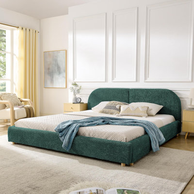 Structure de lit rembourrée de style minimaliste moderne avec tête de lit haute incurvée, support de pieds robuste en fil de qualité supérieure, matelas non inclus