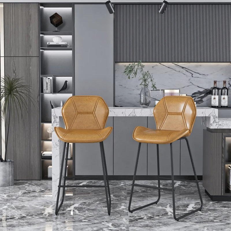 Ensemble de 2 chaises de bar - Cuir d'unité centrale avec éponge haute densité et pieds en métal, hauteur réglable, conception ergonomique pour la maison, la cuisine et le bar
