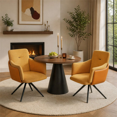 Ensemble de 2 chaises de bureau pivotantes à 360 ° pour le bureau à domicile, chaises de salle à manger modernes avec accoudoirs, chaises de chambre rembourrées avec base en métal, fauteuil de maquillage pour meuble-lavabo, salon, chambre à coucher, salle d'étude, salle à manger