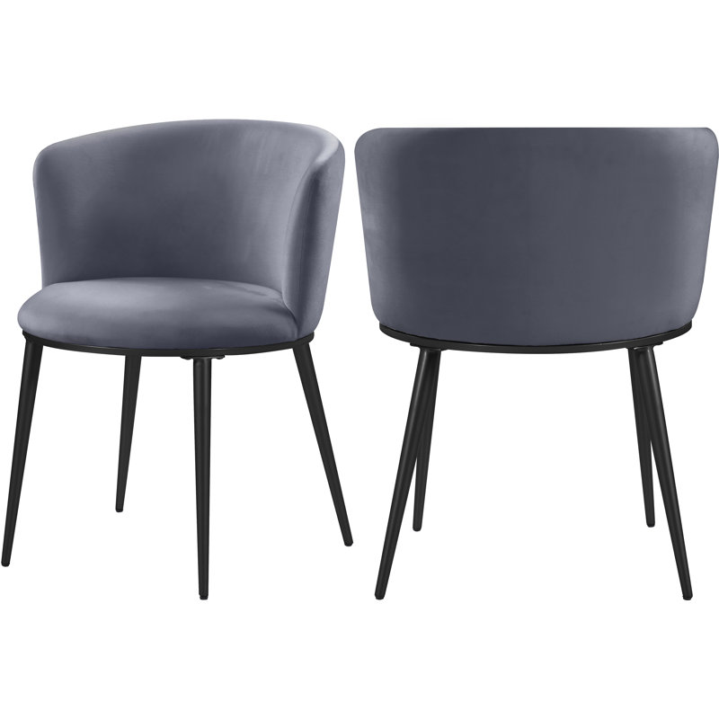 Chaise en velours Skylar, Velours gris, Noir mat