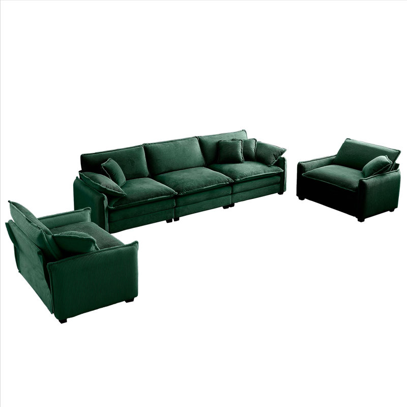 Ensemble de canapé en velours côtelé 3 pièces Ares, Vert