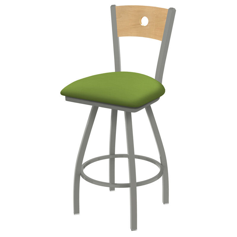 Tabouret pivotant Voltaire, 25, Nickel anodisé, Siège Canter Kiwi Green / dossier en érable natu