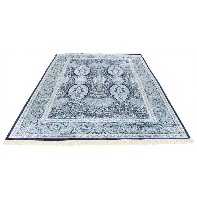 Tapis turc bleu marine et ivoire Antep, Rectangle 6 pi 7 po x 9 pi 6 po