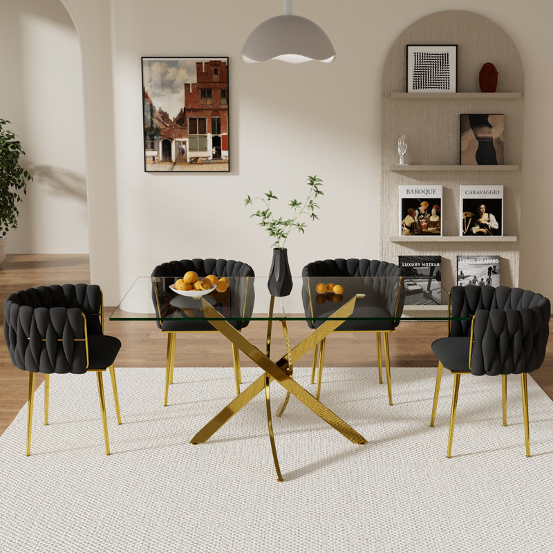 Ensemble de salle à manger Ashveen, Noir, Doré, H 29,5 po x L 63 po x l 31,5 po