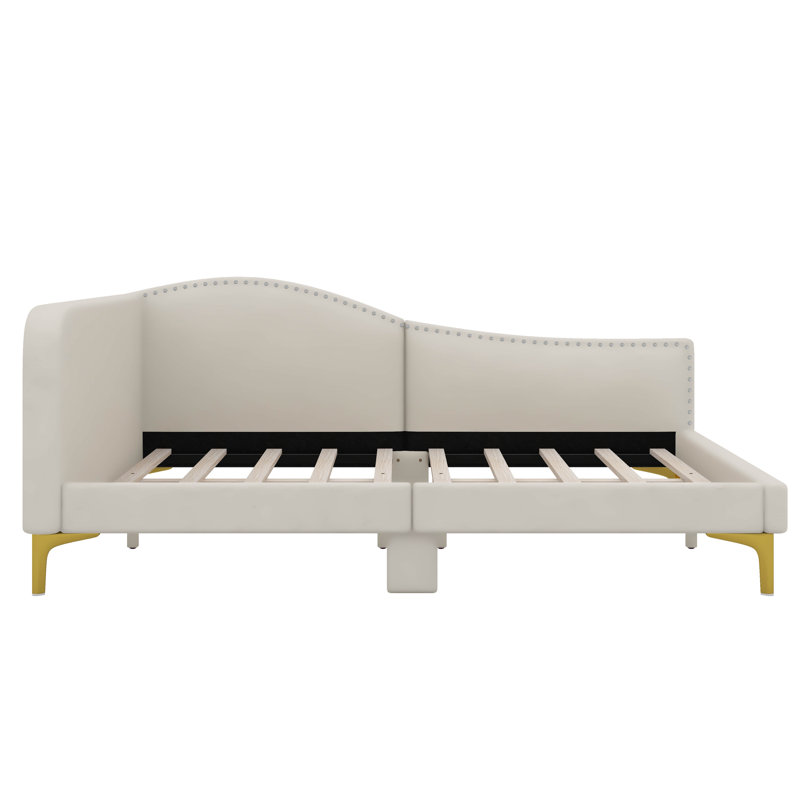 Full Upholstered Daybed With Headboard And Armrest, Beige