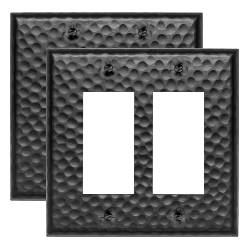 Hand Hammered 2-Gang Rocker Light Switch Standard Wall Plate (Pack of 2), Black
