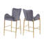 Ensemble de 2 tabourets de bar à hauteur de comptoir 28,75 pouces, tabourets en velours avec pieds et repose-pieds dorés, gris-56275733