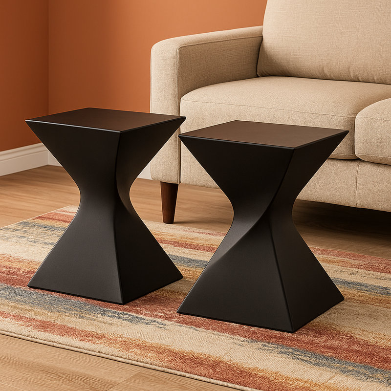 Saralie Modern ABS Plastic Side Table – Curved Geometric Design End Table with Pedestal Base, Living Room Table or Bedroom Nightstand