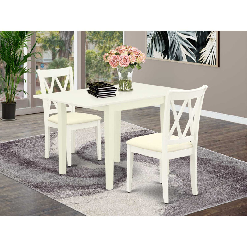 L'ensemble de table de salle à manger 3 pièces contient une table de cuisine rectangulaire avec Dropleaf et 2 chaises en lin, blanc lin