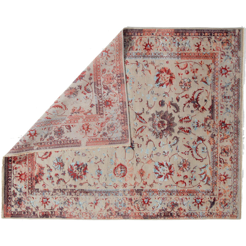 Tapis de zone en laine noué la rouge/gris 8 pi x 10 po one-of-kind Spigner
