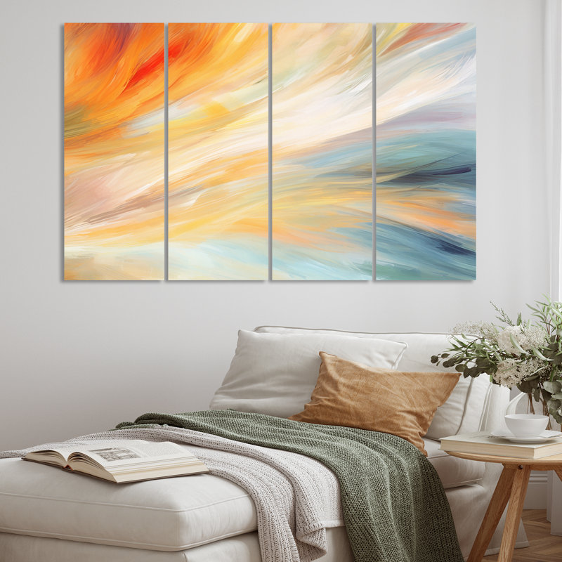 «Vintage Blue and Orange Wave Elegance I» sur toile, reproduction de 4 pièces