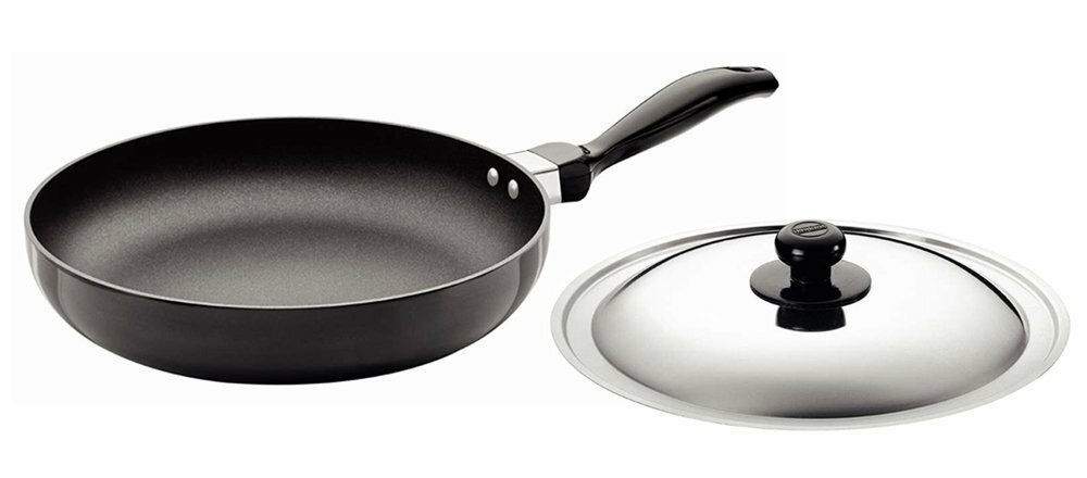 HAWKINS Futura 30 cm Frying Pan, Non Stick Fry Pan with Stainless Steel  Handle and Stainless Steel Lid, Induction Frying Pan, Big Frying Pan, Black