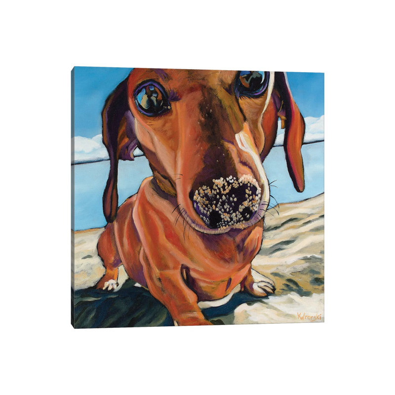 Sand Dog by Kathryn Wronski - Wrapped Canvas Painting, 12" H x 12" W x 0.75" D