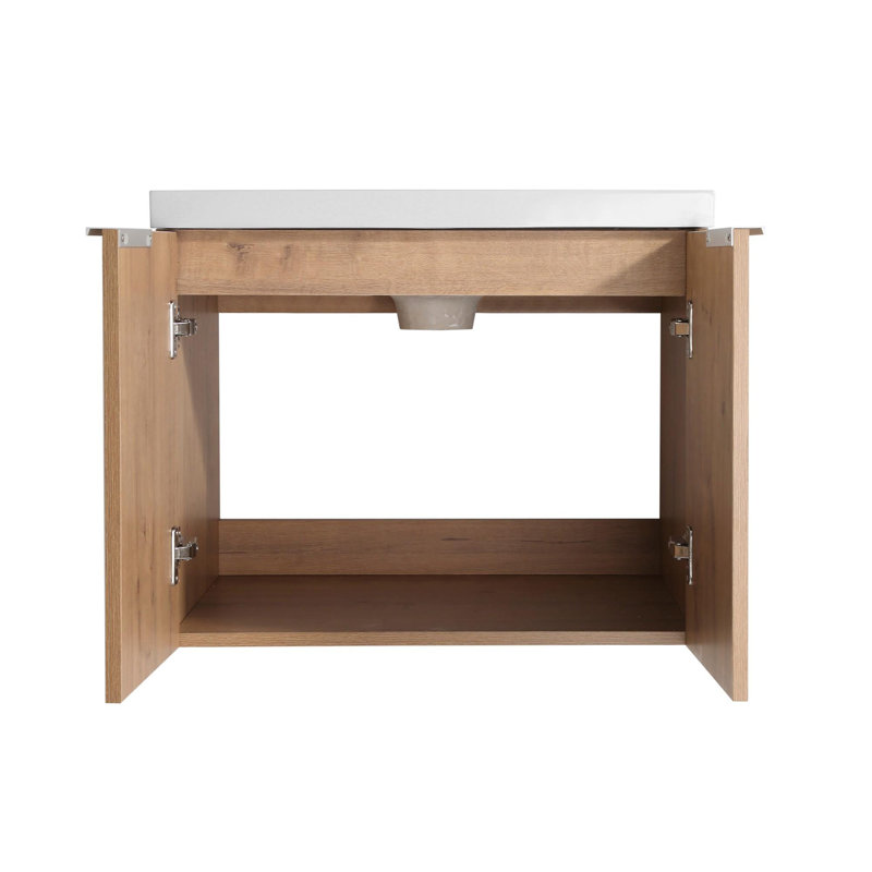 Meuble-lavabo à fermeture en douceur avec lavabo, Imitation chêne, 24"