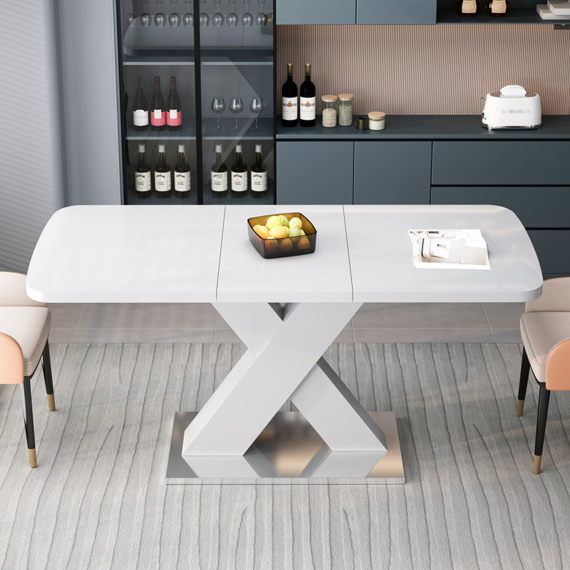 Table de salle à manger carrée blanche, extensible, avec base en acier, H 29,71 po, facile à assembler, capacité de charge de 220 lb, installation facile