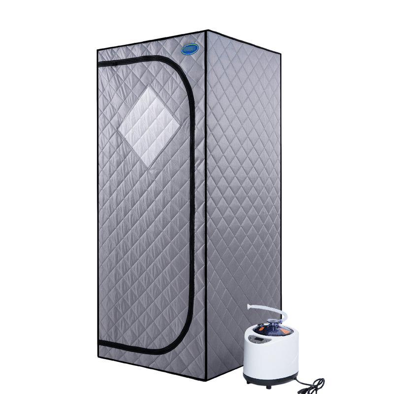 Full Size Portable Tent - Home Spa Comfort Area. Grey. 2.2L Steam Generator. 150F Max Temperature. . Remote Controlled With Timer. Foldable Chair Included. Waterproof Fabric. Easy To Assemble And