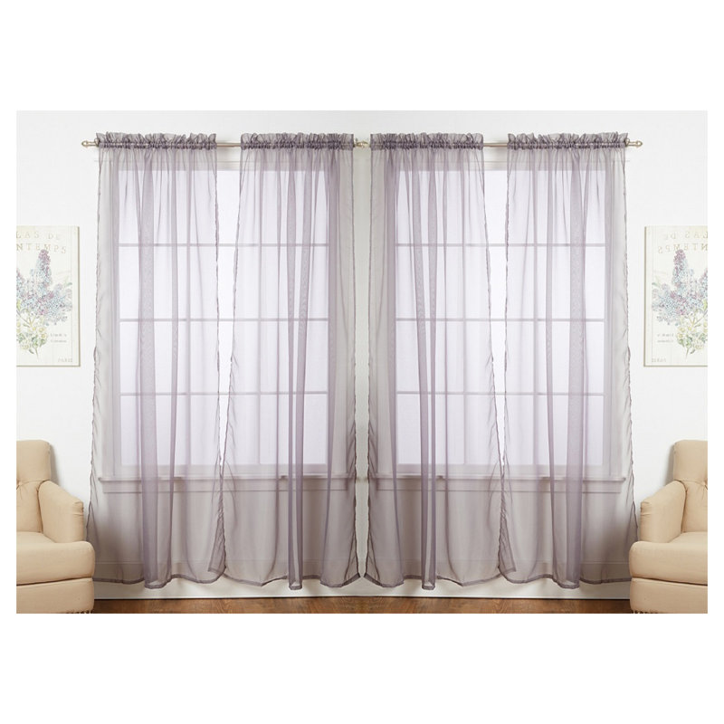 Panneaux de rideaux transparents de couleur unie avec passe-tringle, Argent