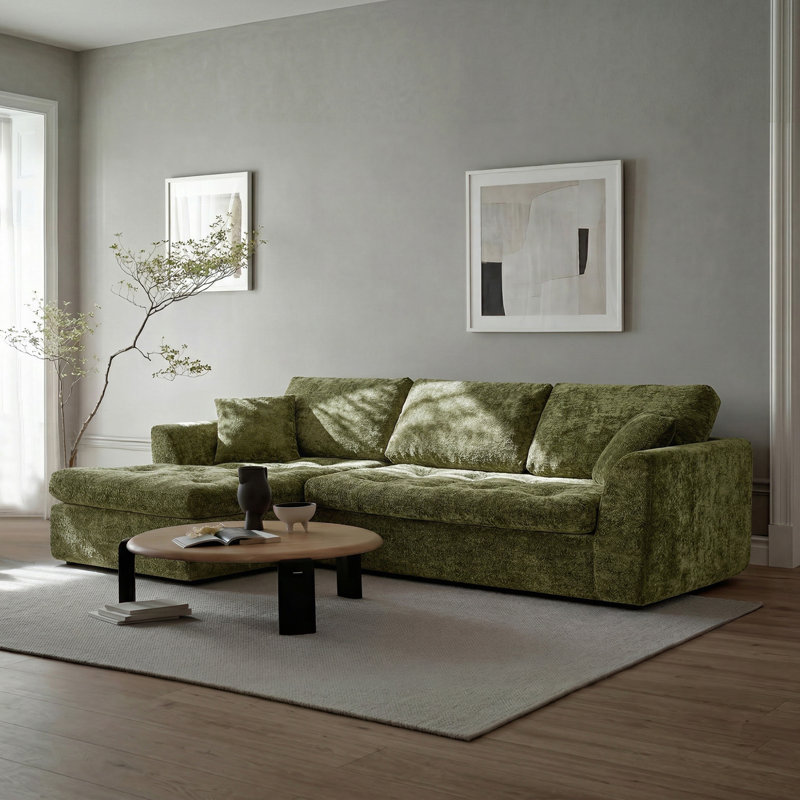 Canapé modulaire de 109 po avec support en nuage doux et tissu chenille, Vert mousse, Orienté vers la gauche