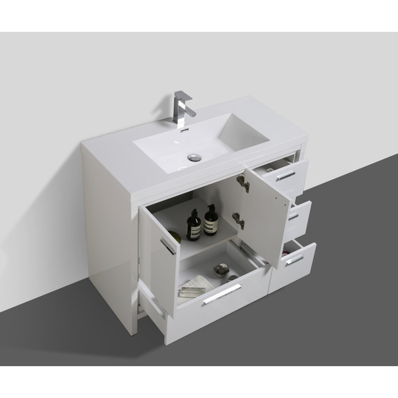 Ensemble de meuble-lavabo simple 42 po Curly, Blanc très luisant