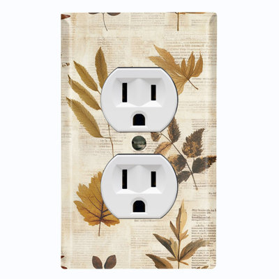 Metal Light Switch Plate Cover Standard Size 1 Gang Duplex - Vintage Newspaper Foliage