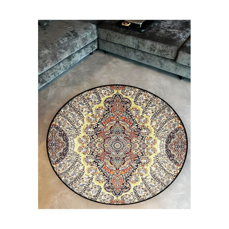 Tapis traditionnel lavable à la machine, Rond 3 pi 11 po