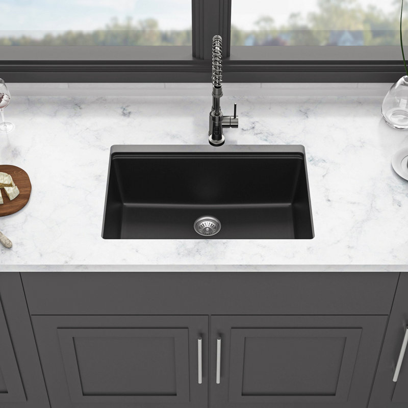 Évier de cuisine en quartz - Évier de cuisine encastré en granite, Noir